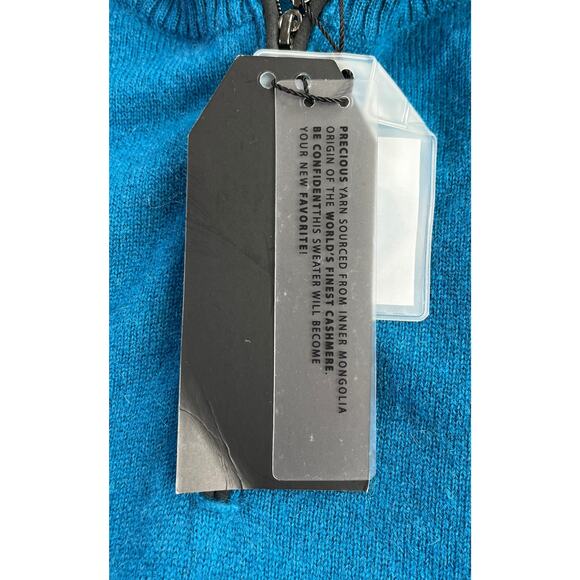 1-33 QI CASHMERE Men's Sweater Zip-Henley Teal 100% Cashmere Large - Picture 12 of 16